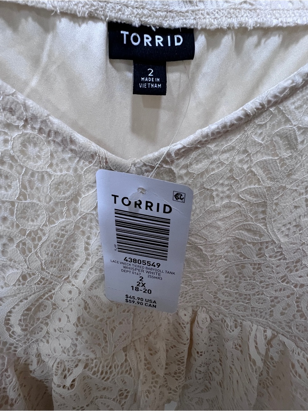 torrid Cream Lace Ruffle Cami - Picture 2 of 3
